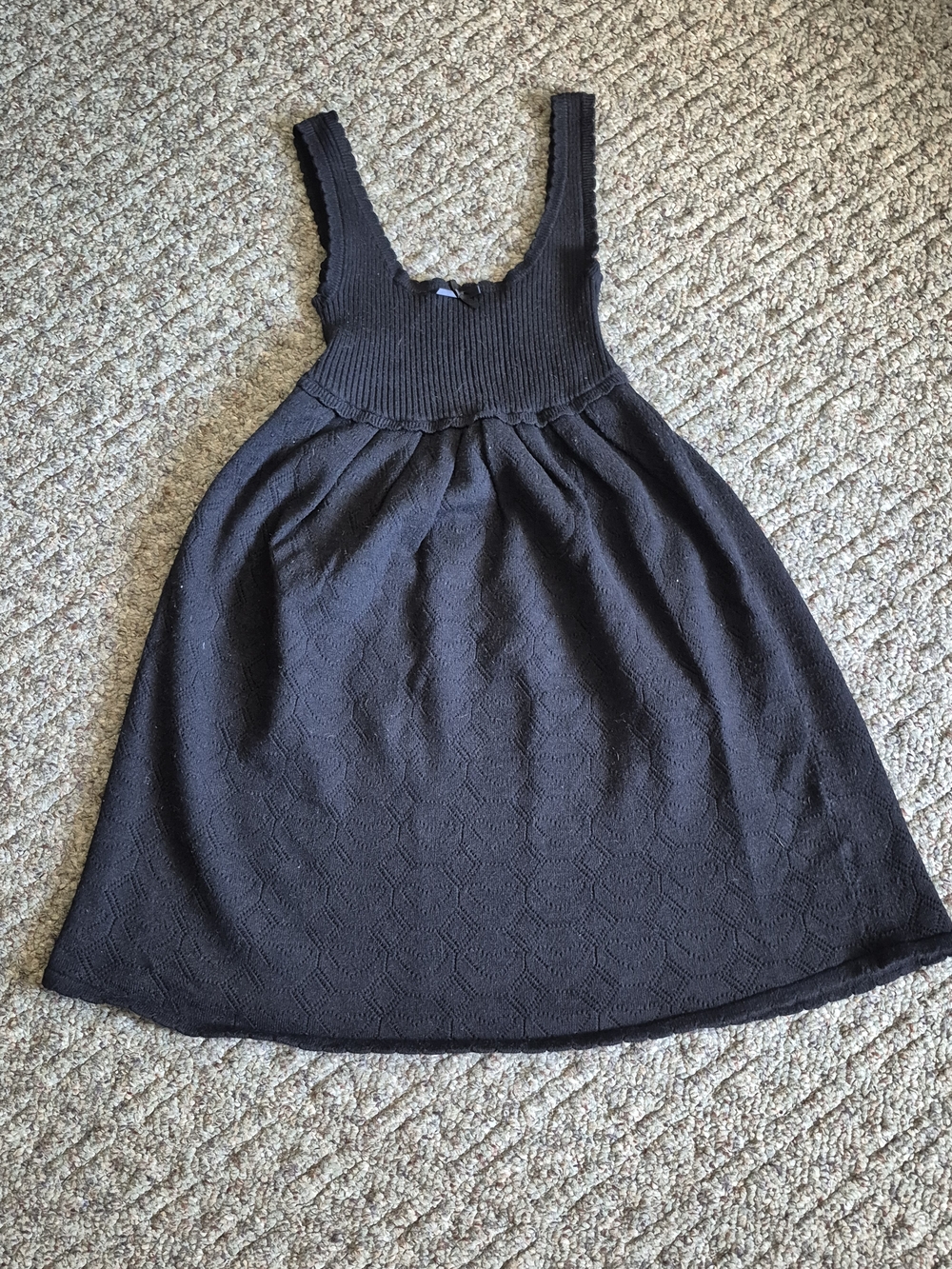 For Love & Lemons Black Pointelle Knit Mini Dress Small